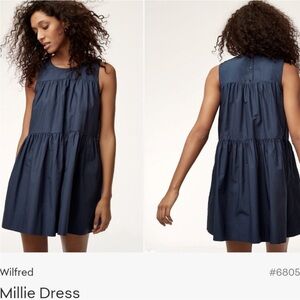 Wilfred Millie Tiered Babydoll Dress Navy Blue Small
